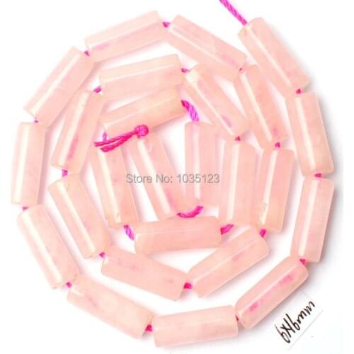 High Quality 6x16mm Natural Rose Crystal Quartzs Column Shape DIY Gems Loose Beads Strand 15" Jewellery Making w1418