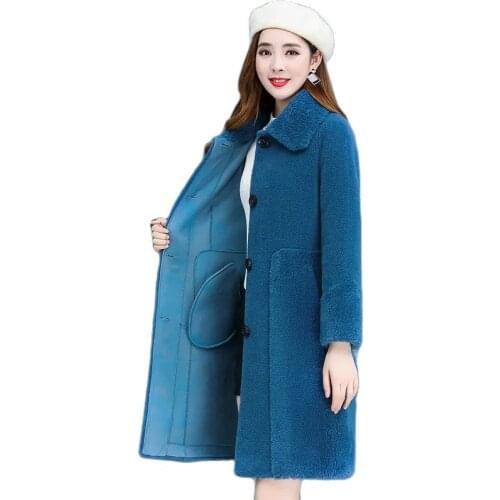 High Quality Women Winter Fur Coat Soft Sheep Shearing Wool Jacket Female Plush Lamb Lined Coat Long Overcoat Trench Coat W2382