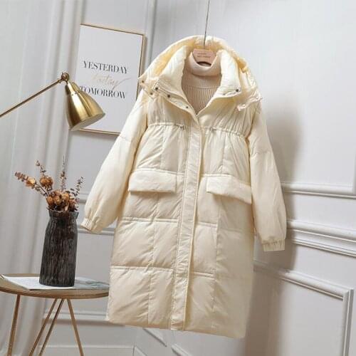 Winter Long Down Jacket Women Thick Warm Hooded Jacket Loose Parkas Puffer Jackets Womens Overcoats 90% White duck Down Coat