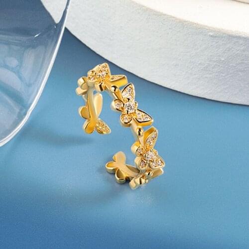 Gold Butterfly Ring for Women Resized Adjustable Crystal Rings Aestethic Accesorios Korean Jewelry Wedding Accessories KBR120