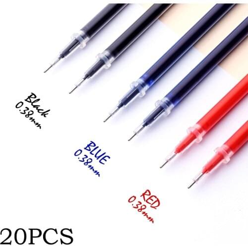 0.38mm 20pcs/bag Gel Pen Refill Office Signature Rods Red Blue Black Ink Refill Office School Stationery Writing Supplies