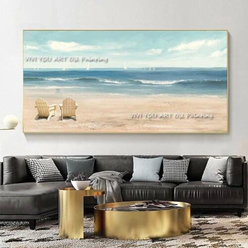 100% Hand Painted Abstract Ocean Seaside Oil Painting Wall Art Modern Large Size Office Wall Canvas Home Decoration Gift