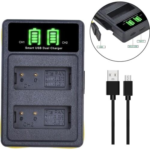 AsperX DMW-BLE9 DMW-BLG10 BLG10 BPDC15 LED Dual USB Charger with Type C Port for Panasonic LUMIX GF5 GF6 GX7 GX80 GX85 LX100