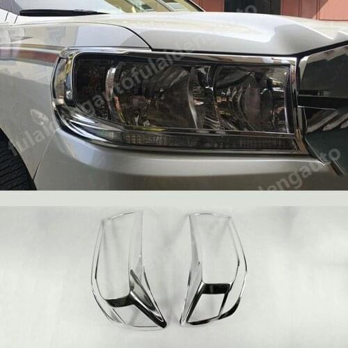 2pcs For Toyota Land Cruiser LC200 2016-2018 ABS Chrome Front Light Cover Headlight Lamp Trim Decorative frame Car Styling