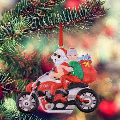 2022 Santa on a Motorcycle Pendant Resin Painted Christmas Tree Pendant Xmas Tree Santa Clause Home Ornament Gift Free Shipping