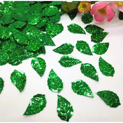 50g/lot Laser Green Leaf Sequins 13*24mm PVC Flat Foliage Hologram Sewing Leafage Leaves
