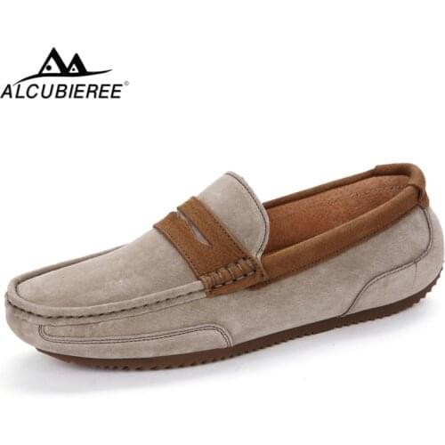 ALCUBIEREE 2019 Spring Casual Penny Loafers for Men Italian Handmade Boat Shoes Slip on Moccasins Quality Leather Driving Shoes