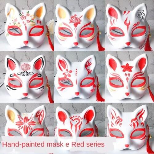 Anime cosplay hand-painted mask tassel Cat fox hand painted mask cosplay mask red cosplay mask 2021