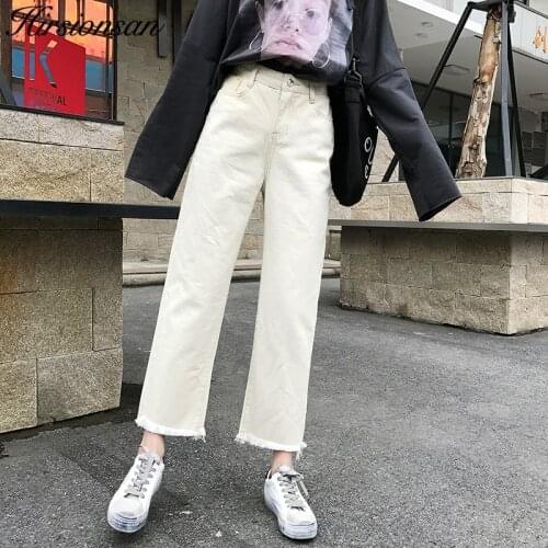 Hirsionsan White Jeans Woman 2019 Spring Korean Loose BF Style Denim Pants Ankle-Length Straight Jeans Plus Size Boyfriend Jeans