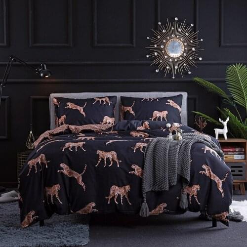 Leopard Pattern Bedding set Soft Cozy Duvet Cover Pillowcases Set Dark Style Home Bed Set EU US Queen King Size Bedclothes