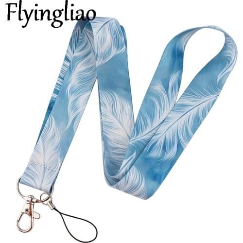 Leaf Leaves Feather Texture Keychain Lanyards Id Badge Holder ID Card Pass Gym Mobile Phone Badge Holder Key Strap webbings