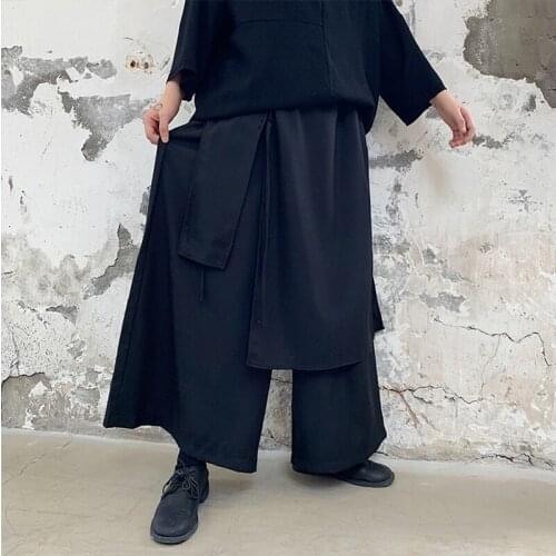 Mens trousers spring/summer loose wide-leg trousers nine minutes culottes mens casual trousers black fake two large style