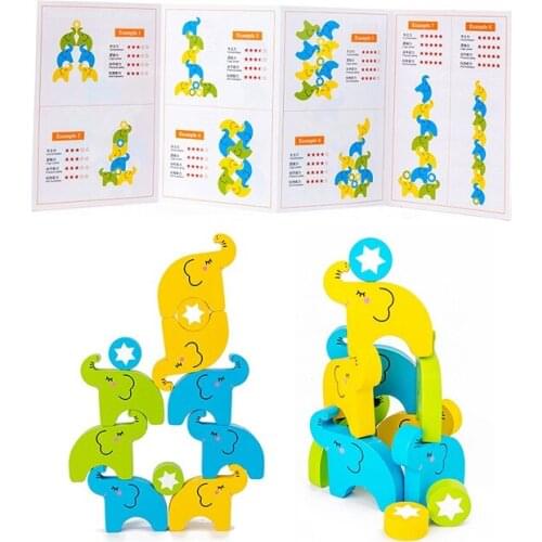 Kids Wooden Elephant Building Blocks Balance Stacking Game Early Educational Puzzle Toy