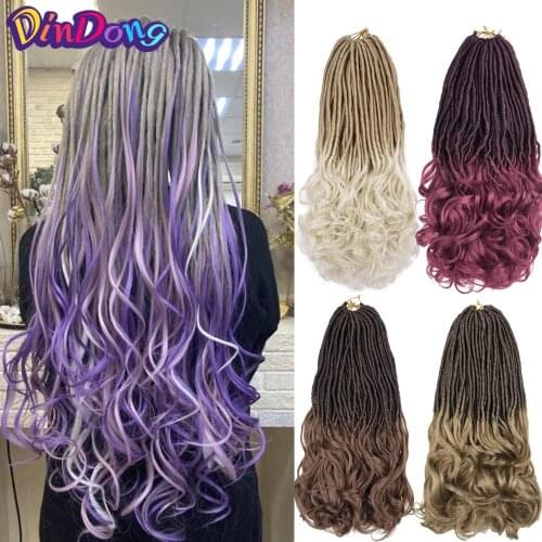 DinDong 22 inch Dreads Locs Crochet Hair 24 Strands Pre-Looped Synthetic Braiding Hair Extension Faux Locs With Curly Hair