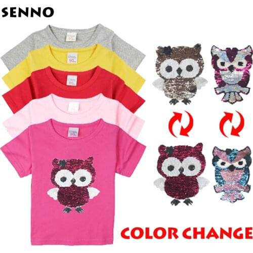 Color changing sequins flipped reversible sequin t shirt tee shirt kids girls t-shirts with sequins double sided sequin top