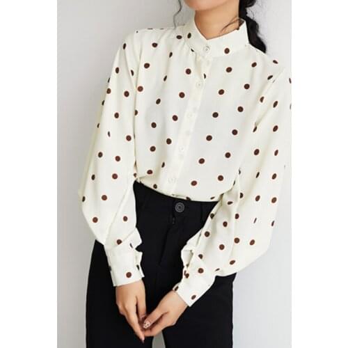 Elegant Polka Dot Blouse Women Long Sleeve Shirts White Blouse Formal Shirt 2020 Autumn Ladies Blouse Lantern Sleeve Tops Shirts