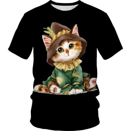Fashion Mens T-shirt 3DT Cat Print T-shirt Round Neck T-shirt Short Sleeve T-shirt 2021 Casual Oversized T-shirt