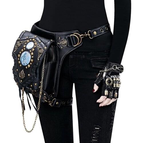 Gothic Steampunk Women Waist Bags Retro Rock Punk Bags Goth Shoulder Bags Men Leg Thigh Holster Leather Crossbody Bags
