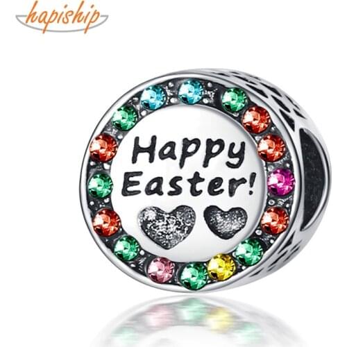 Hapiship 2020 Original Daisy New Fashion Sweet Happy Easter CZ Charm Beads Fit Charm Bracelet Female DIY Jewelry Making CZ039