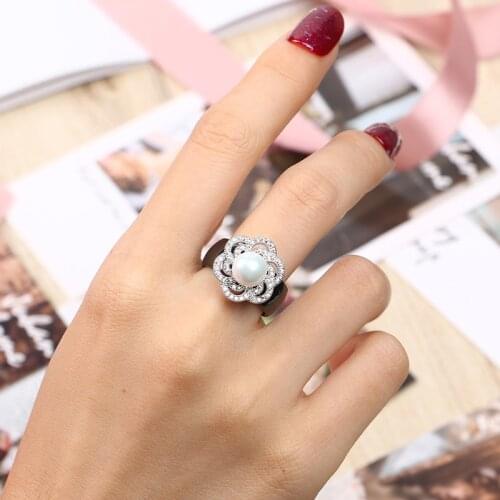 Lurxury Pearl Women Rings S925 Sterling Silver Crystal Healthy Ceramic Rings Black White Ultimate Luxury Wedding Rings for Women