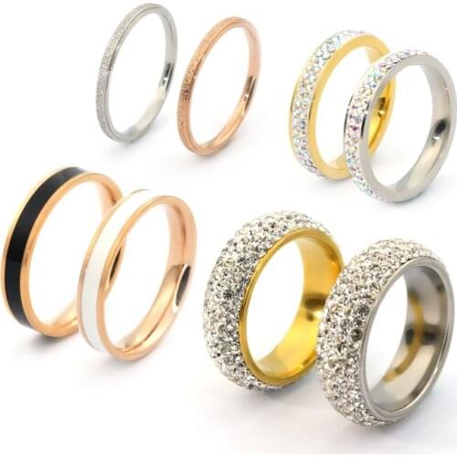 Black Rose Gold Luxury Frosted Enamel Wedding Engagement Stainless Steel Couple Ring Set Women Men Love Gift Jewelry