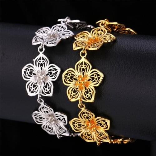 Kpop Vintage Bracelets For Women Gold/Silver Color Double Flower Wholesale Bohemia Bracelets Bangles Jewelry H227