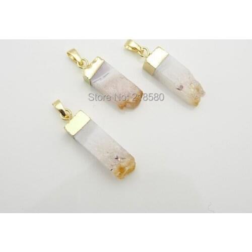 1PPJXZ094G Citrin e Crystal Quartz Slice Pendants with Gold Electroplated