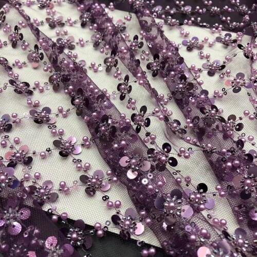 Hot Sale Much Sequins Beaded African Lace Fabric 2021 High Quality Nigerian French Tulle Lace Fabric Sequined Mesh For Wedding