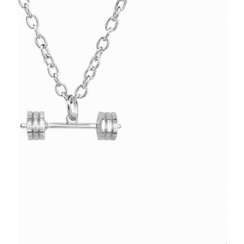 Metal Alloy 3D Design Gym Sport Fitness Dumbbell Barbell Charm Necklace Inspire Jewlery