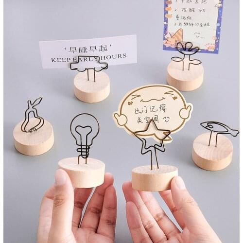 Cute metal note holderPhoto clipWooden message folderVertical desktop small clip photo clip ornament