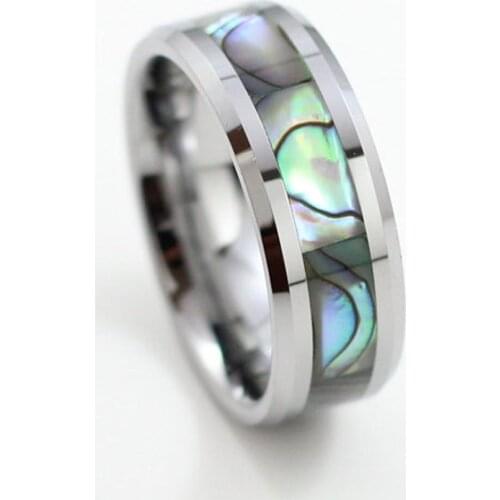 Fashion 8mm Mens Abalone Shell Tungsten Carbide Ring Classic Beveled Edged Tungsten Engagement Ring Mens Wedding Band