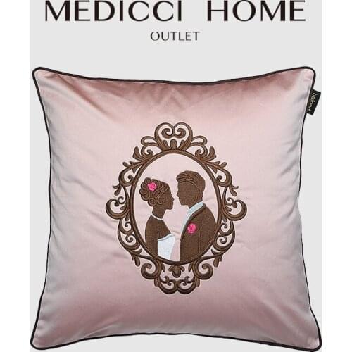 Medicci Home Wedding Cushion Cover Romantic Pink Velvet Couple High Precision Embroidery Throw Pillowcase Valentine' s Day Gift