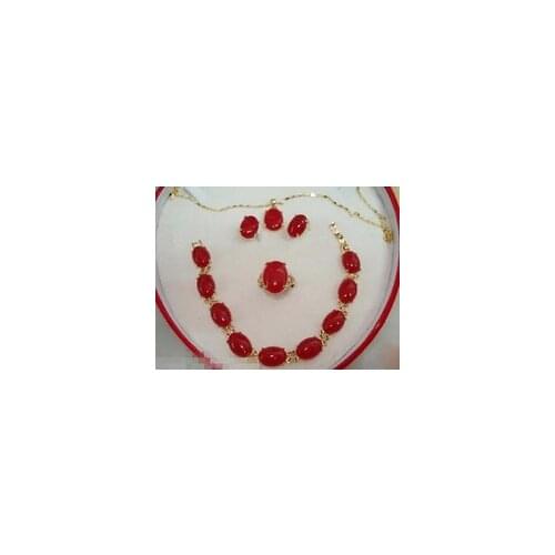 Nobility Woman natural Red GEM Bracelet earring Pendant Necklace Set Grad silver-jewelry