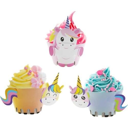 12pcs Cartoon Unicorn Cupcake Wrappers for Unicorn Birthday Party Cake Decorations Kids Unicorn Party Baby Shower Supplies