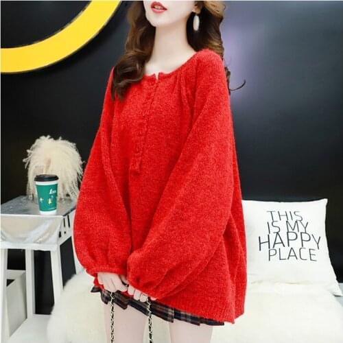 2020 Autumn Sweet Pullover Sweater Women Loose Outer Wear Pure Color All-match Knitted Sweater Women Fall Clothes for Women