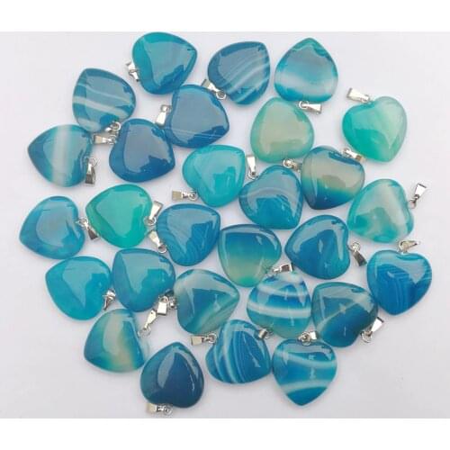 Fashion Good quality blue stripe onyx 20mm 36Pcs Natural stone heart pendants for jewelry making Charm Necklace accessories