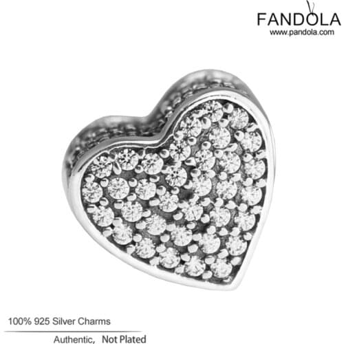 100% 925 Sterling Silver Clear CZ Love Heart Essence Small Hole Charms Beads for Jewelry Making Fits Essence Bracelet Kralen