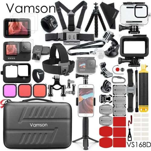 Vamson 360 Rotation Arm Wristband Headband Chest Belt Tripod Upgrade Accessories Package of 3 Models for Go Pro 9 Black VS185