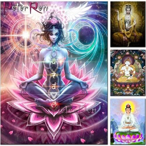 Religion Buddha Pattern Diamond Painting Buddhist Lotus Guanyin Bodhisattva Figure Mosaic Full Embroidery Rhinestone Needlework