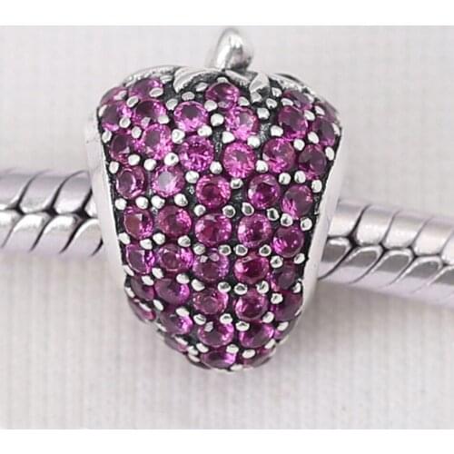 Authentic S925 Bead DIY Jewelry Pave Strawberry Charm fit Lady Bracelet Bangle Girl Gift
