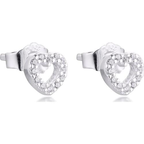 Earrings for Women Sparkling Open Heart Stud Earring Pendientes Kolczyki Aretes De Mujer Brincos 925 Sterling Silver Jewelry