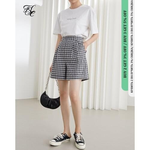 FANSILANEN Black White Plaid Casual Shorts Womens Summer 2021 Loose Wide Leg A-line Suit High Waist Loose Oversize Casual Pants