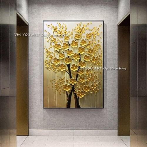 Modern Best Gift Gold Flower Fashion Abstract Painting Handmade Oil Painting Canvas Paintings Wall Pictures Art Wall Artwork