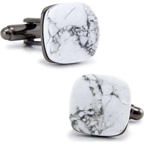 SPARTA Natural White pine stone Square cufflinks Ink and wash style mirror polishing metal mens Cuff Links + Free Shipping