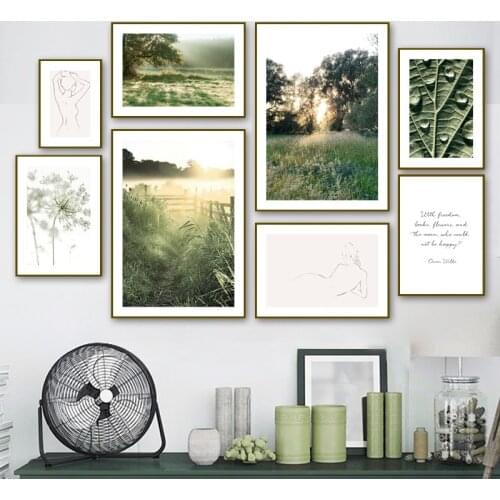Morning Sun Forest Meadow Grass Flowers Body Line Wall Art Print Canvas Painting Nordic Poster Decor Pictures For Living Room