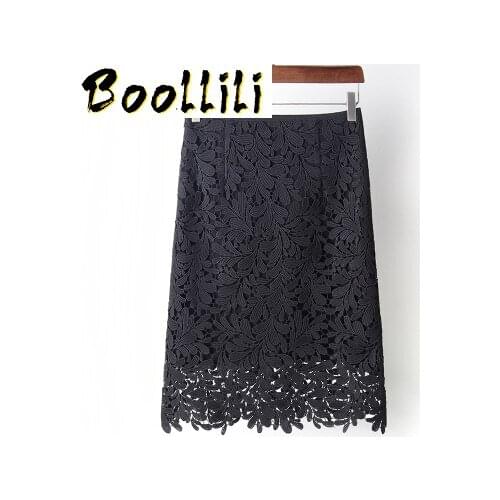 Boollili Plus Size Skirts 2020 Summer New Height Quality Lace Hollow Women Pencil Skirt 3 Color Black/Pink/White Saia Curta