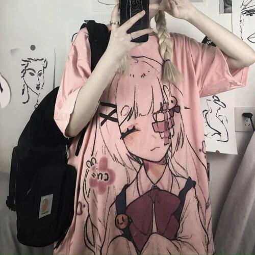 Women Sweety T-shirt Summer Cartoon Female Cute Fashion Female Summer Loose Lovely Pink Top Shirts Kpop Girls Tshirts