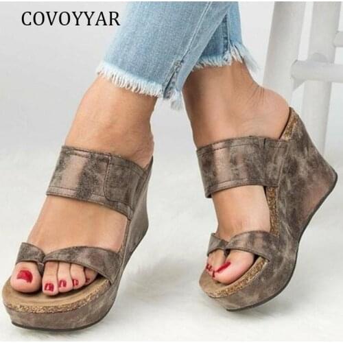 COVOYYAR Women Slippers Wedges Slides High Heels 2019 Summer Ladies Platform Sandals Plus Sizes Flip Flops Shoes Woman WSL95