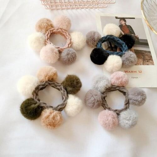 10pcs Fashion Cute Fur Pom Pom Hair Ties Color Ball Ponytail Holder Elastic Hair Bands Princess Headwear Girls Hair Accessories
