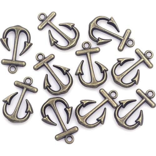 10Pcs Pendants Anchor Ancre Sea Ship Breloque Bronze Tone Metal For Charm Necklaces Jewelry DIY Making Findings 23x15mm